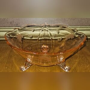 Lancaster Pink Depression Era Cut Glass 8.5” Bowl Flowers And Leaves Decorate
